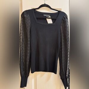 Black Sweater with Sheer Polka Dot Sleeves